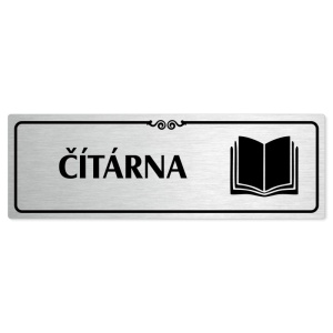 Čítárna, 200x66mm, stříbrná popiska s ozdobou uprostřed