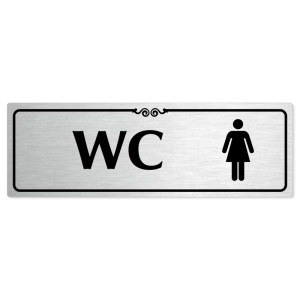 WC ženy, 240x79mm, stříbrná popiska s ozdobou uprostřed