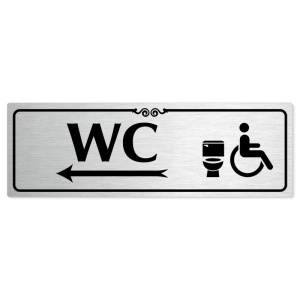 WC invalida vlevo, 200x66mm, stříbrná popiska s ozdobou uprostřed