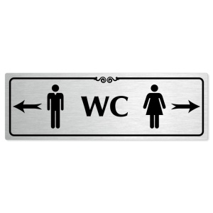 WC společné - rozcestník, 200x66mm, stříbrná popiska s ozdobou uprostřed