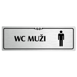 WC muži, 240x79mm, stříbrná popiska s ozdobou uprostřed