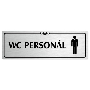 WC personál muži, 200x66mm, stříbrná popiska s ozdobou uprostřed