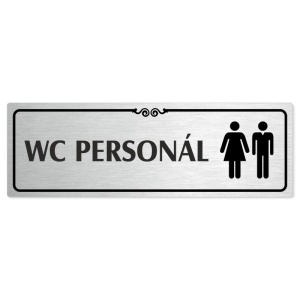 WC personál společné, 200x66mm, stříbrná popiska s ozdobou uprostřed