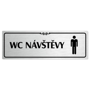 WC návštěvy muži, 200x66mm, stříbrná popiska s ozdobou uprostřed