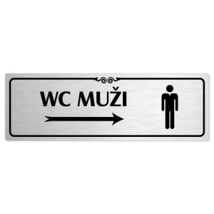 WC muži vpravo, 240x79mm, stříbrná popiska s ozdobou uprostřed