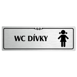 WC dívky, 240x79mm, stříbrná popiska s ozdobou uprostřed