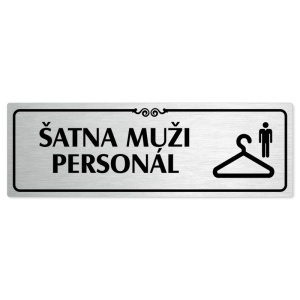 Šatna muži personál, 240x79mm, stříbrná popiska s ozdobou uprostřed