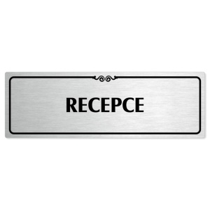 Recepce, 200x66mm, stříbrná popiska s ozdobou uprostřed