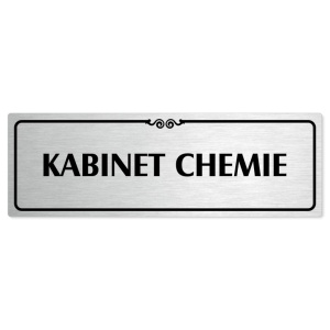 Kabinet chemie, 200x66mm, stříbrná popiska s ozdobou uprostřed