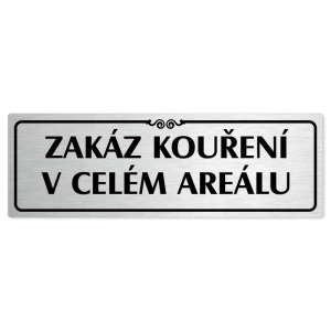 Zákaz kouření, 200x66mm, stříbrná popiska s ozdobou uprostřed