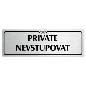 Private, 240x79mm, stříbrná popiska s ozdobou uprostřed
