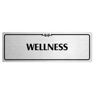 Wellness, 240x79mm, stříbrná popiska s ozdobou uprostřed