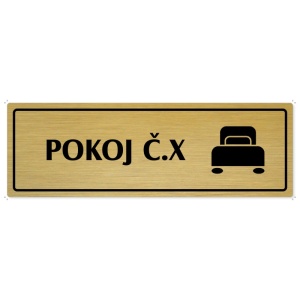 Pokoj č., 240x79mm, zlatá popiska s rámečkem