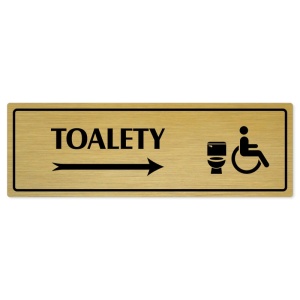 Toalety vpravo invalida, 240x79mm, zlatá popiska s rámečkem