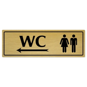 WC společné vlevo, 200x66mm, zlatá popiska s rámečkem