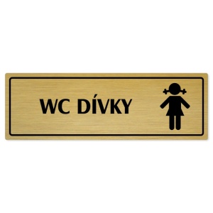 WC dívky, 200x66mm, zlatá popiska s rámečkem