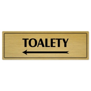 Toalety vlevo, 240x79mm, zlatá popiska s dvojtým rámečkem