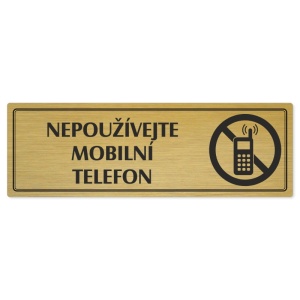 Zákaz mobilů, 200x66mm, zlatá popiska s dvojtým rámečkem