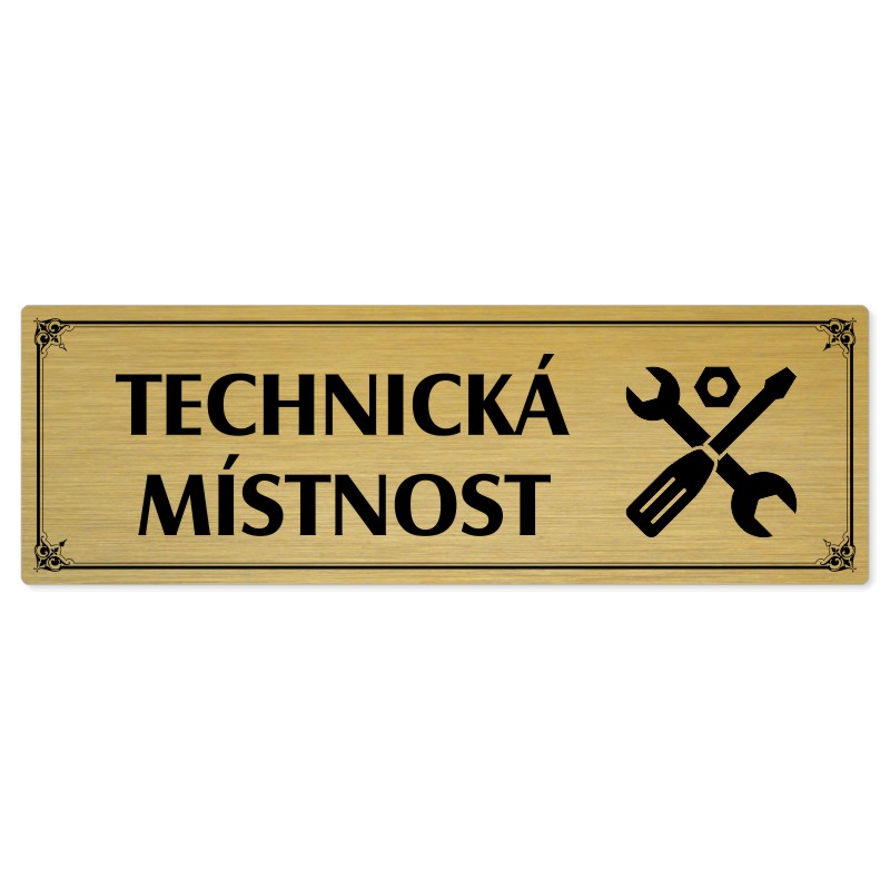 Technická místnost, 240x79mm, zlatá popiska s okrasným rámečkem