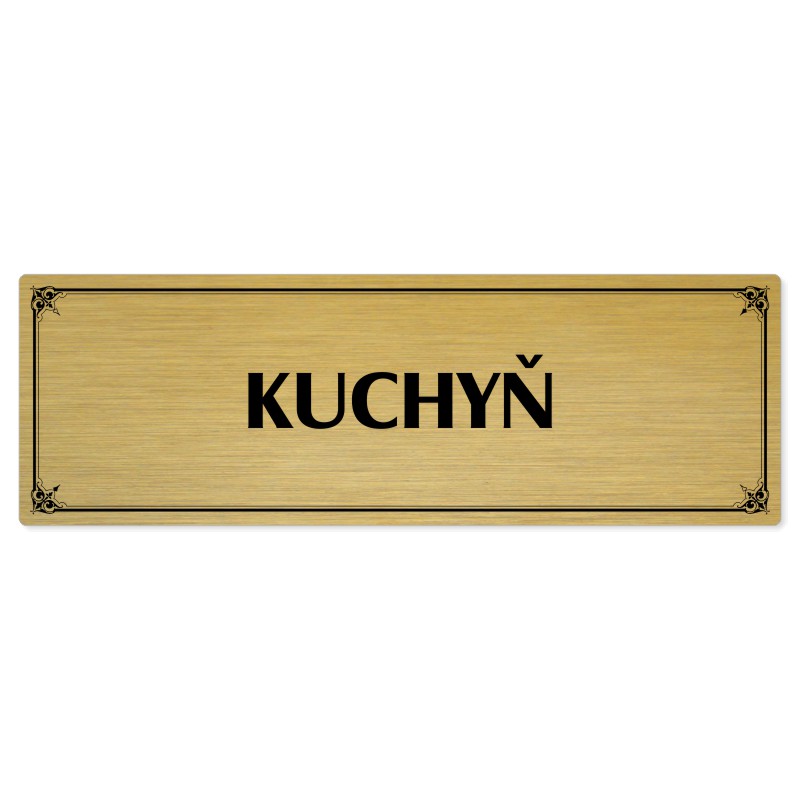 Kuchyň, 200x66mm, zlatá popiska s okrasným rámečkem