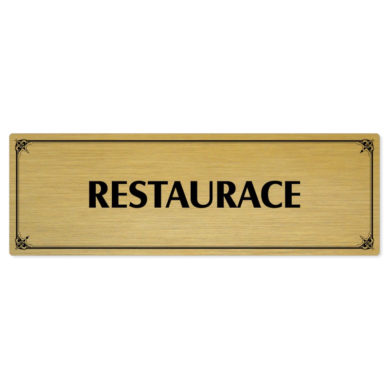 Restaurace, 200x66mm, zlatá popiska s okrasným rámečkem