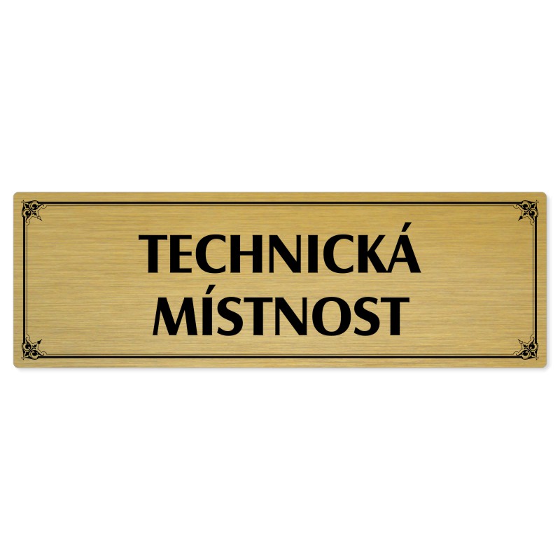 Technická místnost, 200x66mm, zlatá popiska s okrasným rámečkem