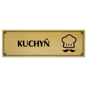 Kuchyň, 200x66mm, zlatá popiska s okrasným rámečkem  
