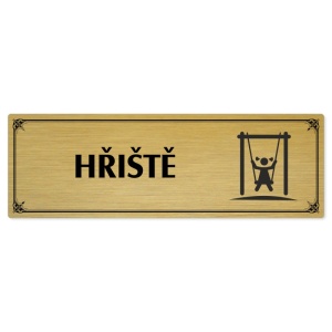 Hřiště, 200x66mm, zlatá popiska s okrasným rámečkem  