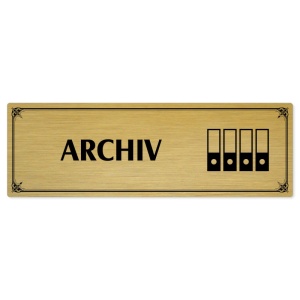 Archiv, 200x66mm, zlatá popiska s okrasným rámečkem  