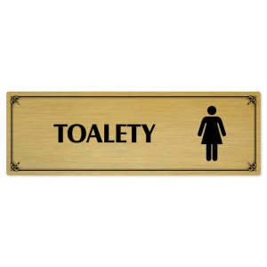 Toalety ženy, 200x66mm, zlatá popiska s okrasným rámečkem  