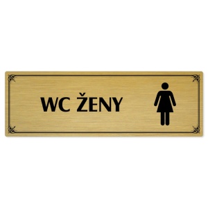 WC ženy, 200x66mm, zlatá popiska s okrasným rámečkem  