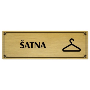 Šatna, 200x66mm, zlatá popiska s okrasným rámečkem  