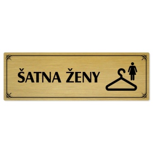 Šatna ženy, 200x66mm, zlatá popiska s okrasným rámečkem  