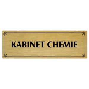 Kabinet chemie, 200x66mm, zlatá popiska s okrasným rámečkem  
