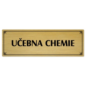 Učebna chemie, 240x79mm, zlatá popiska s okrasným rámečkem  