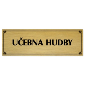 Učebna hudby, 200x66mm, zlatá popiska s okrasným rámečkem  