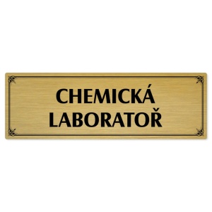 Chemická laboratoř, 200x66mm, zlatá popiska s okrasným rámečkem  