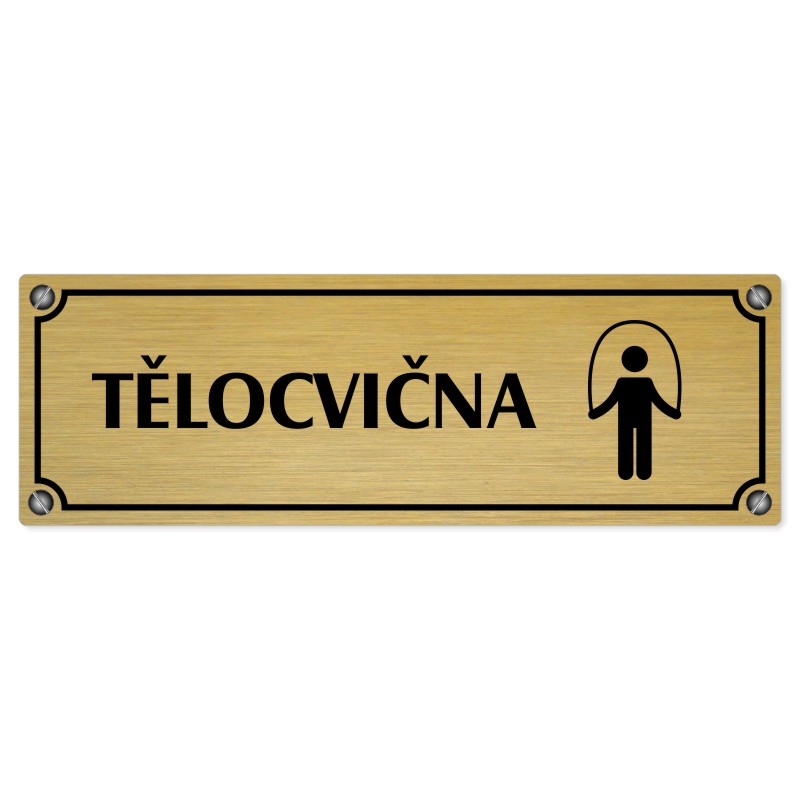 Tělocvična, 240x79mm, zlatá popiska s imitacemi šroubků