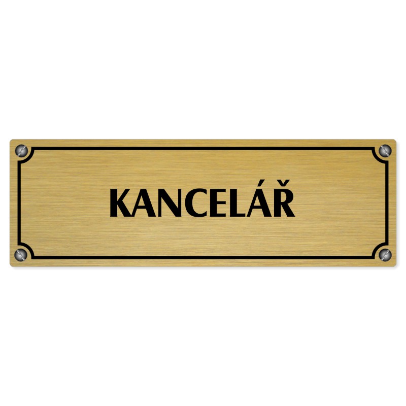 Kancelář, 200x66mm, zlatá popiska s imitacemi šroubků
