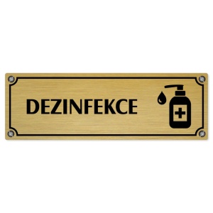 Dezinfekce, 240x79mm, zlatá popiska s imitacemi šroubků
