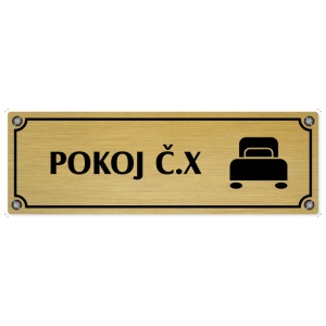 Pokoj č., 200x66mm, zlatá popiska s imitacemi šroubků