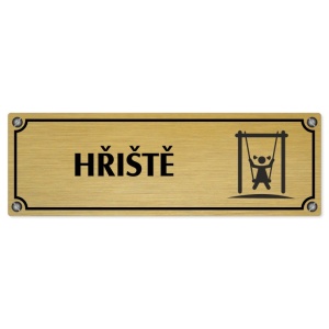 Hřiště, 240x79mm, zlatá popiska s imitacemi šroubků