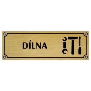 Dílna, 240x79mm, zlatá popiska s imitacemi šroubků