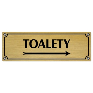 Toalety vpravo, 240x79mm, zlatá popiska s imitacemi šroubků