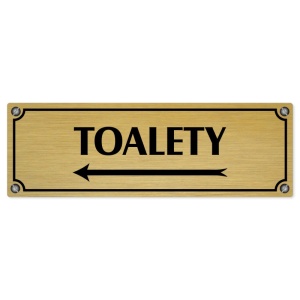 Toalety vlevo, 200x66mm, zlatá popiska s imitacemi šroubků