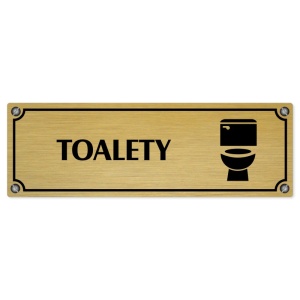 Toalety, 240x79mm, zlatá popiska s imitacemi šroubků