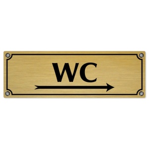 WC vpravo, 240x79mm, zlatá popiska s imitacemi šroubků