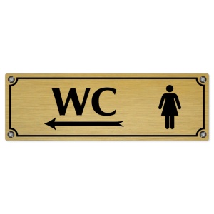 WC ženy vlevo, 200x66mm, zlatá popiska s imitacemi šroubků
