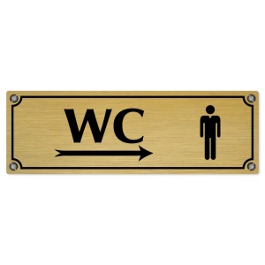 WC muži vpravo, 240x79mm, zlatá popiska s imitacemi šroubků