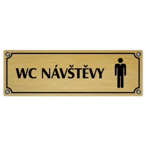 WC návštěvy muži, 200x66mm, zlatá popiska s imitacemi šroubků